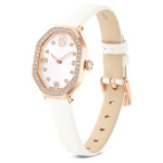 Dextera octagon watch Swiss Made, Leather strap, White, Rose gold-tone finish